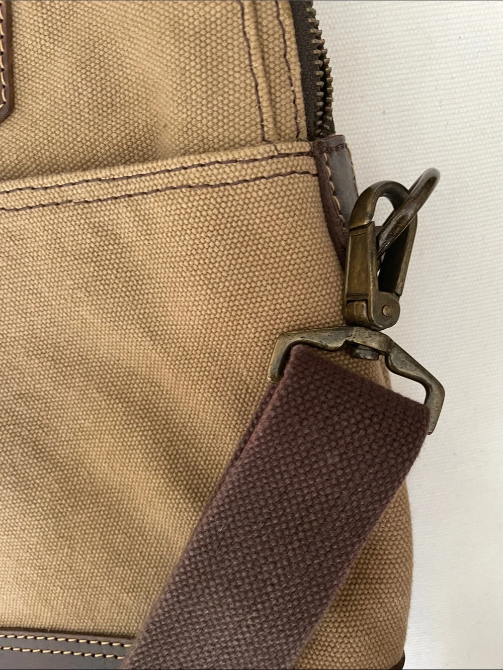 Geox Tan Canvas and Brown Leather Laptop Messenger Bag